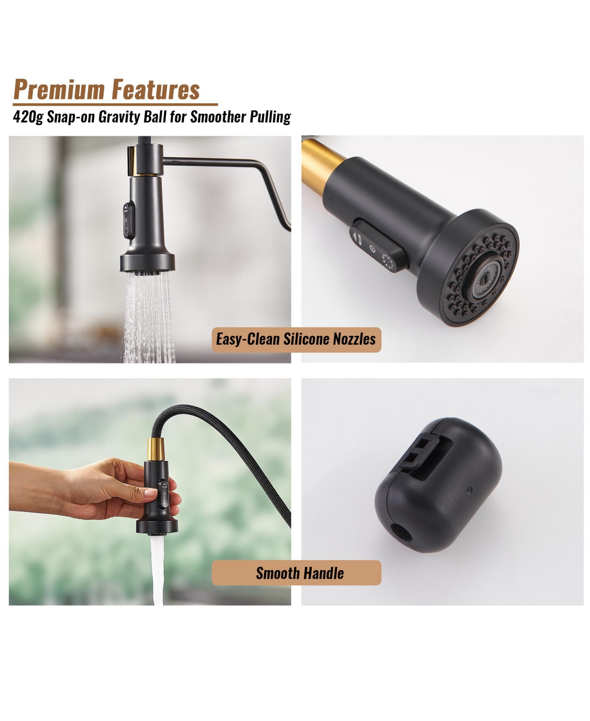 Casainc 1.8 Gpm Spring Neck Pull Down Kitchen Faucet with Deck Plate - Matte black+brushed gold