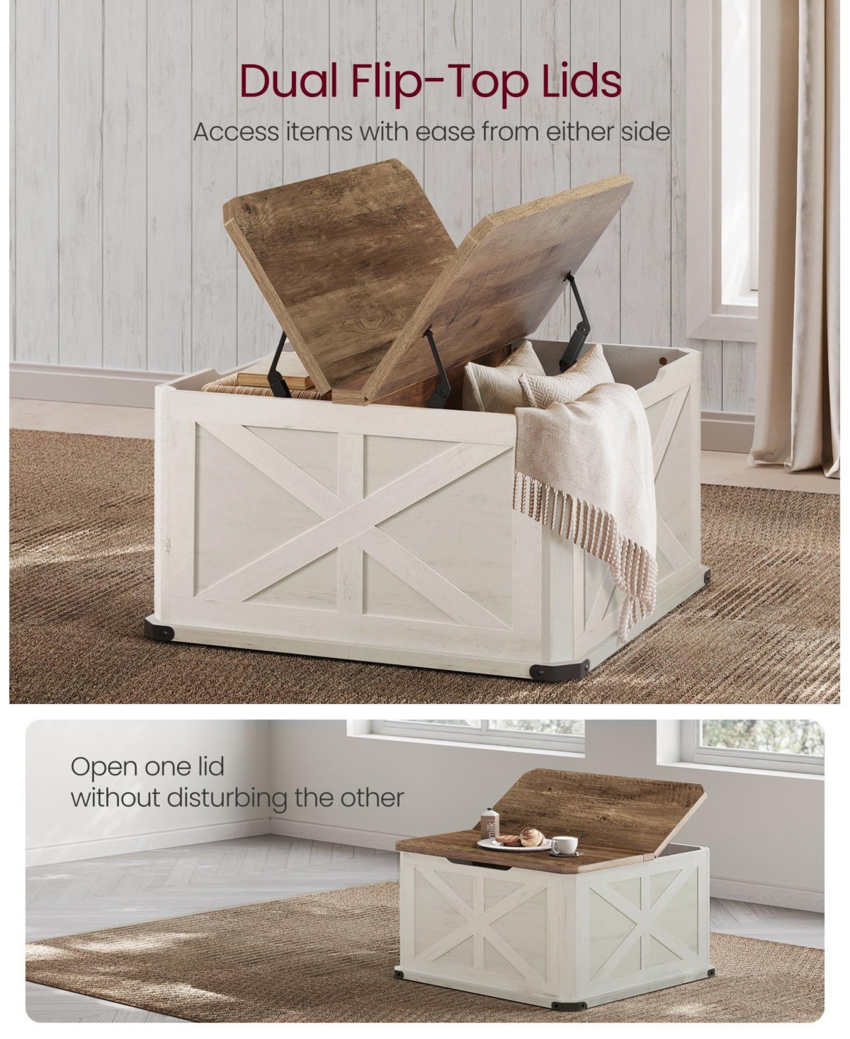 Slickblue Farmhouse Coffee Table with Storage, Rustic Design