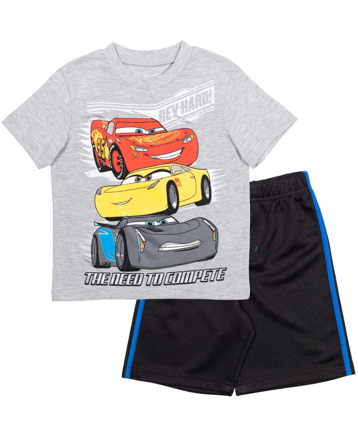 Disney Toddler Boys Lion King Cars T-Shirt and Mesh Shorts Outfit Set to (18 Months - 10-12) - Grey black cars