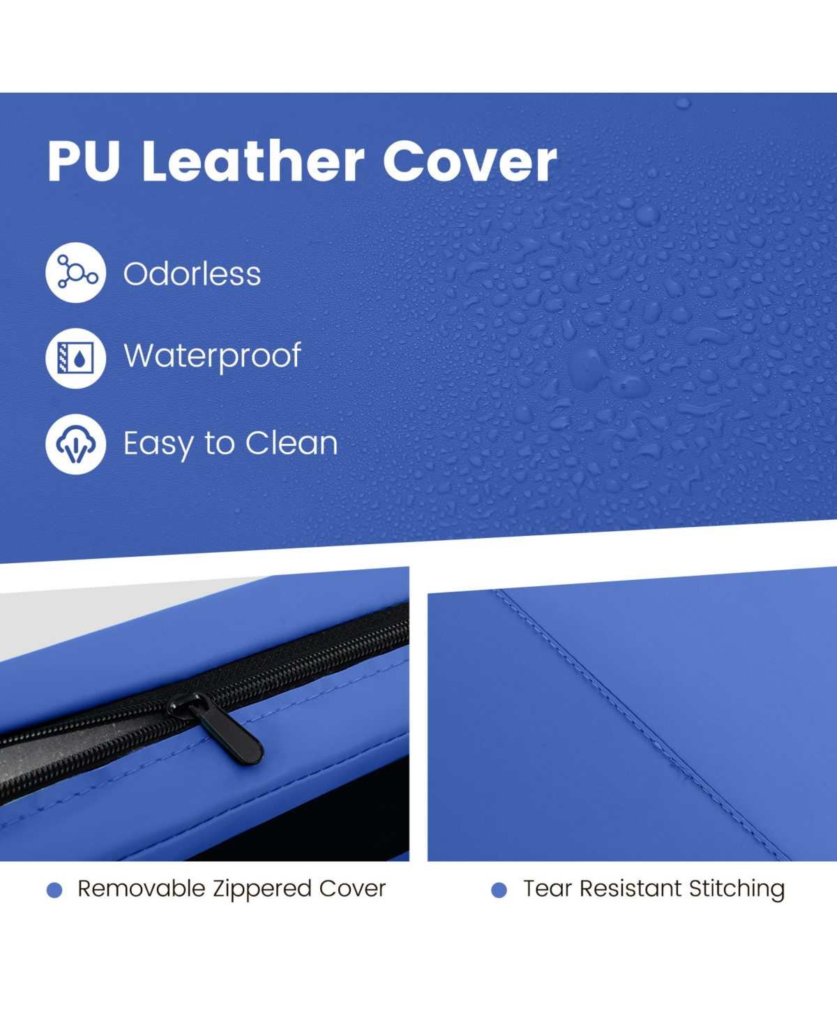 Skonyon 4-Panel Pu Leather Folding Exercise Mat with Carrying Handles- Navy