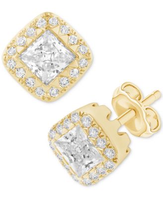 Macy's - Diamond Princess Square Halo Stud Earrings (3/4 ct. t.w.) in 14k Gold