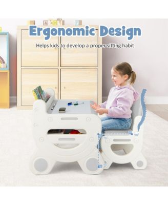Kids Drawing Table and Chair Set for Reading Playing with Pens and Blackboard Eraser