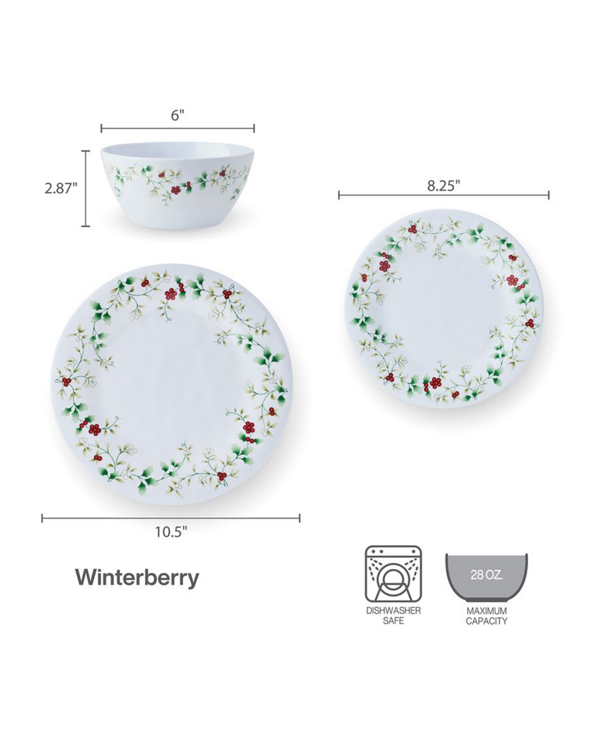 WINTERBERRY MELAMINE 24 PC. DINNERWARE SET, SERVICE FOR 8 