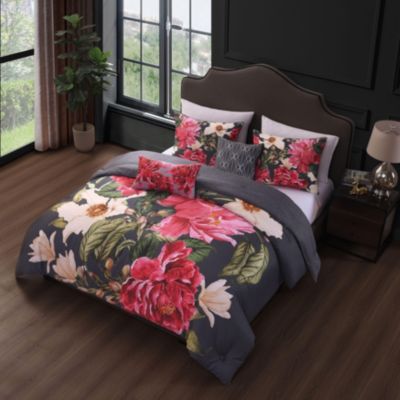 Flower Garland Bedding 100% Cotton 5 Piece Queen Size Reversible Comforter Set