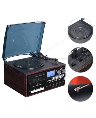 Vinyl Record Player with Speakers Turntable Bluetooth Tape Cassette CD Player Retro