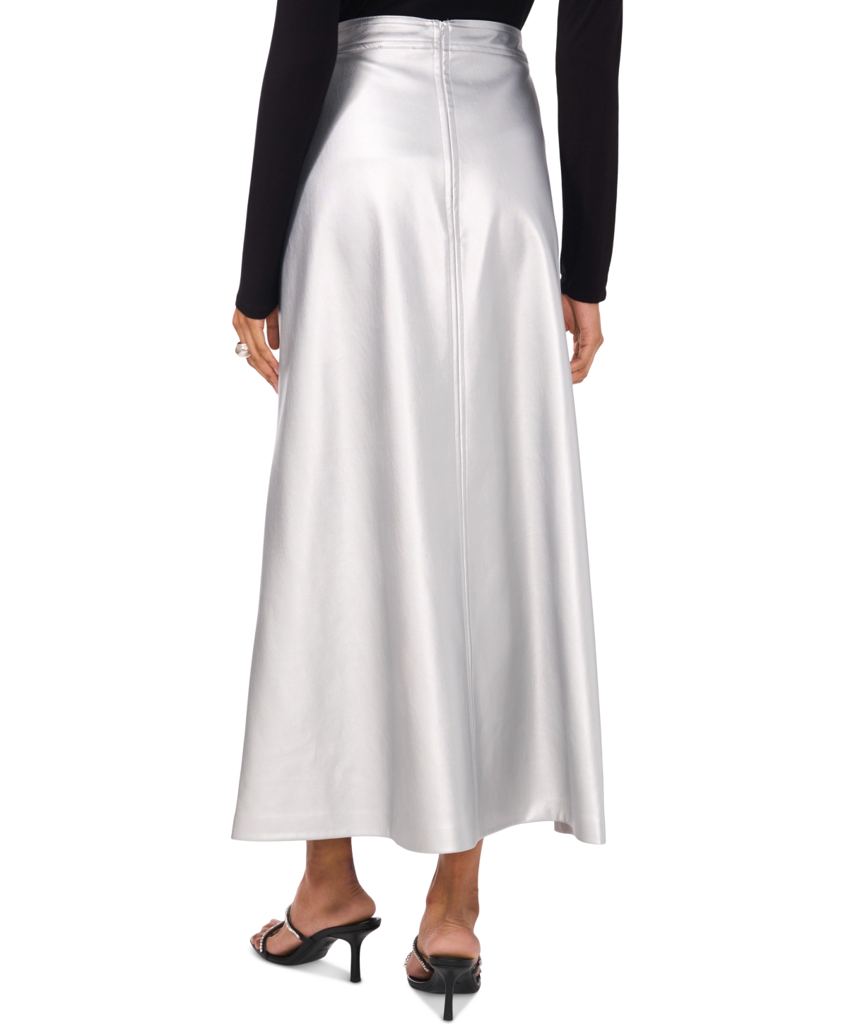 Vince Camuto Womens Faux Leather Trim Evening Pencil Skirt In Silver