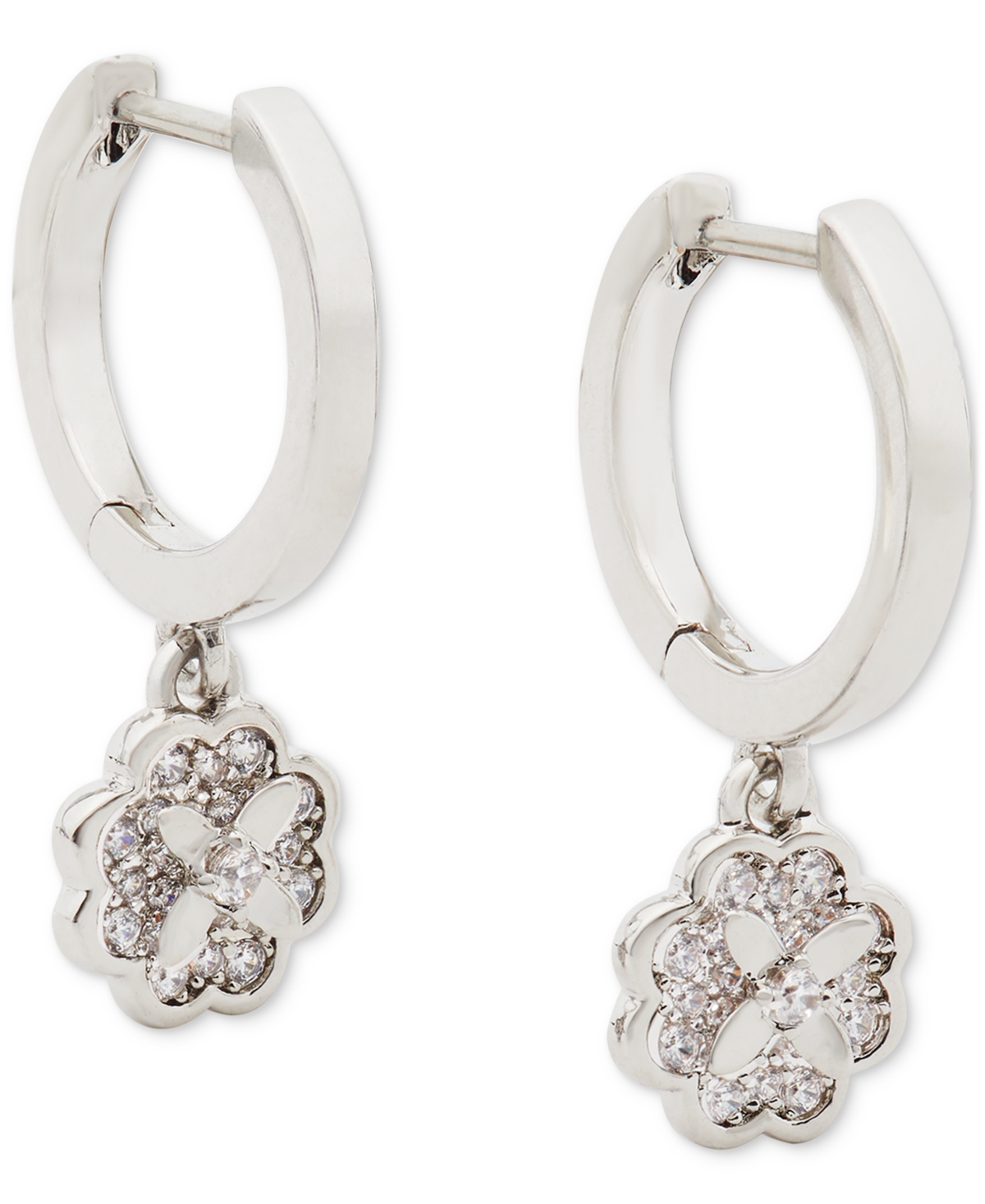 Kate Spade Heritage Bloom Huggie Drop Earrings In Clear,silv