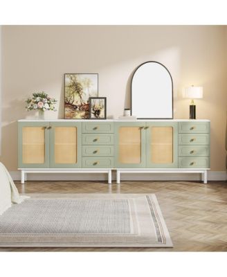 mint green dresser Frances Woven Rattan Tall 4 Drawer Dresser, Mint - daals