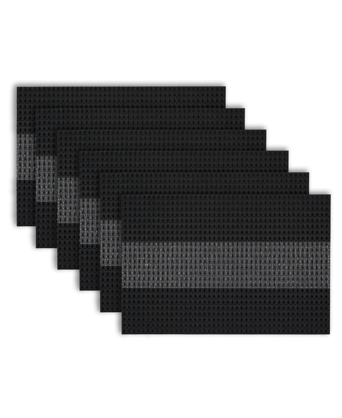 Milan Texteline Outdoor Dining Set Textured Design Reversible 12" x 18" Rectangular Placemats Set of 6 - Black