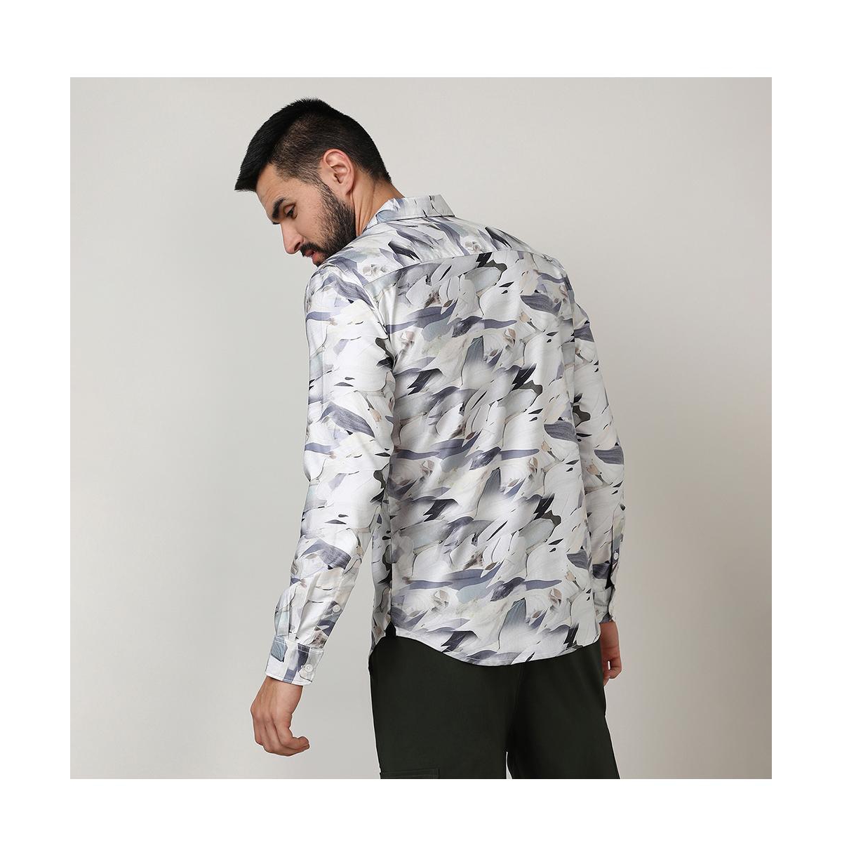 Campus Sutra Men's CharcoalAbstract Fade Shirt - Grey