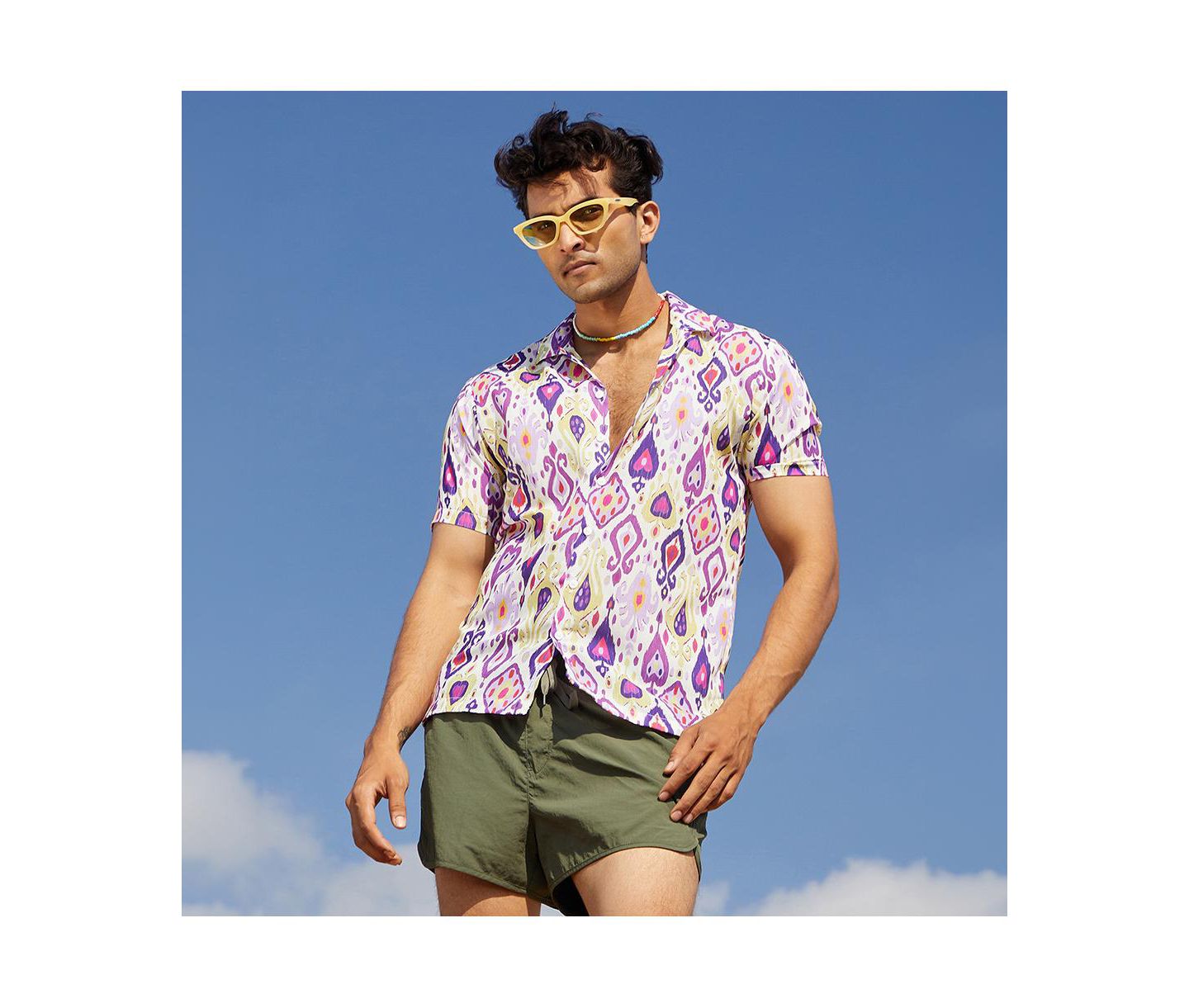 Мужская рубашка Cahoot Campus Sutra Lavender & Pear Yellow Ethnic, цвет: Жёлтый — фото 4