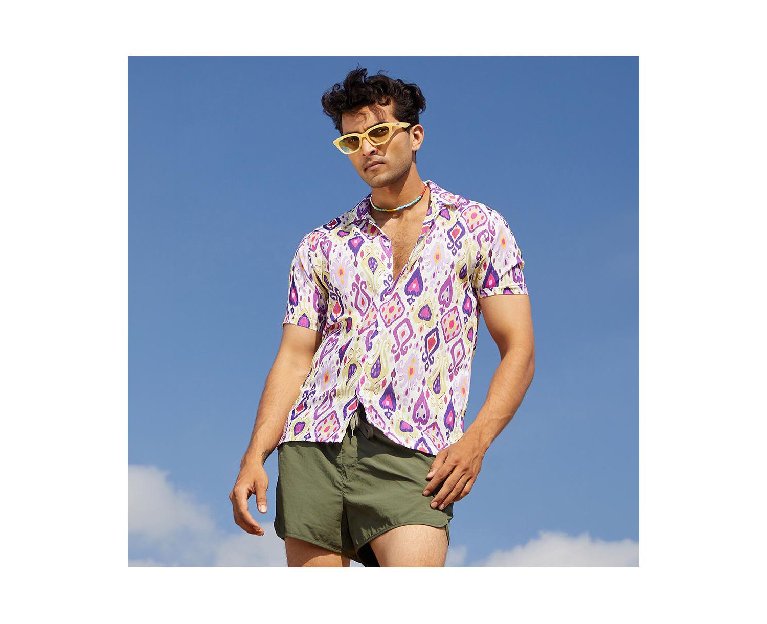 Men's Lavender & Pear Yellow Ethnic Shirt