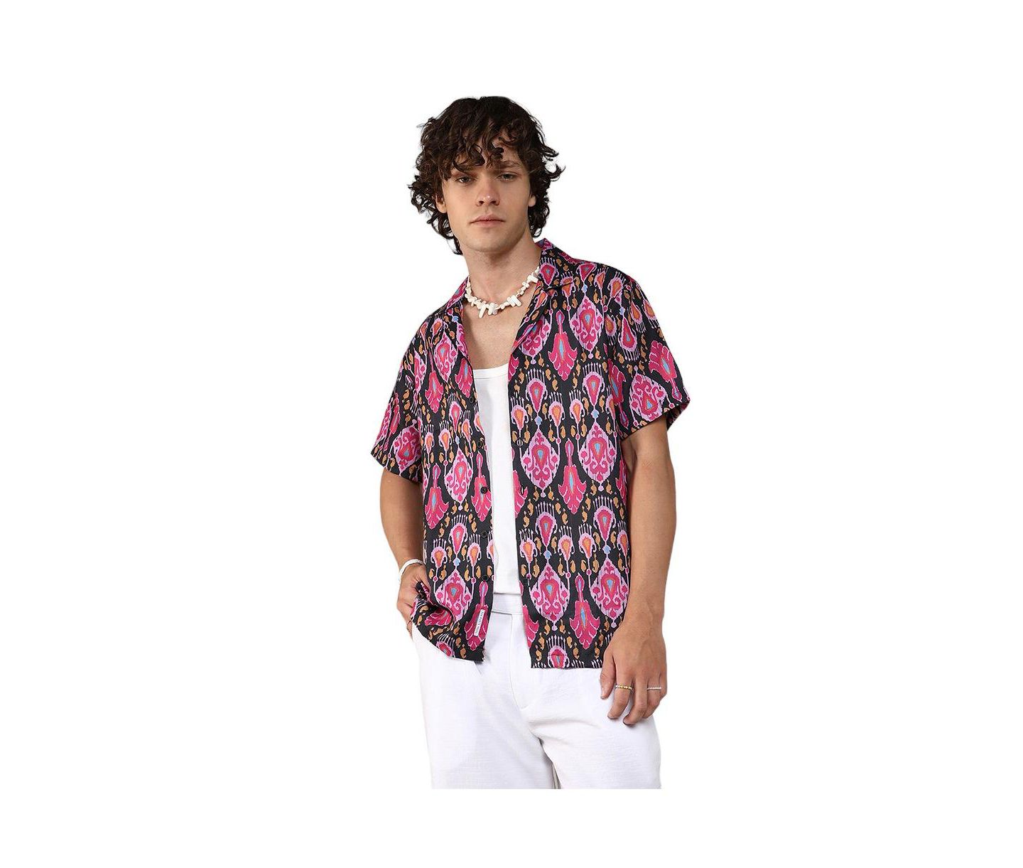 Мужская рубашка Cahoot Campus Sutra Midnight Black & Light Pink Ethnic, цвет: Чёрный — фото 1