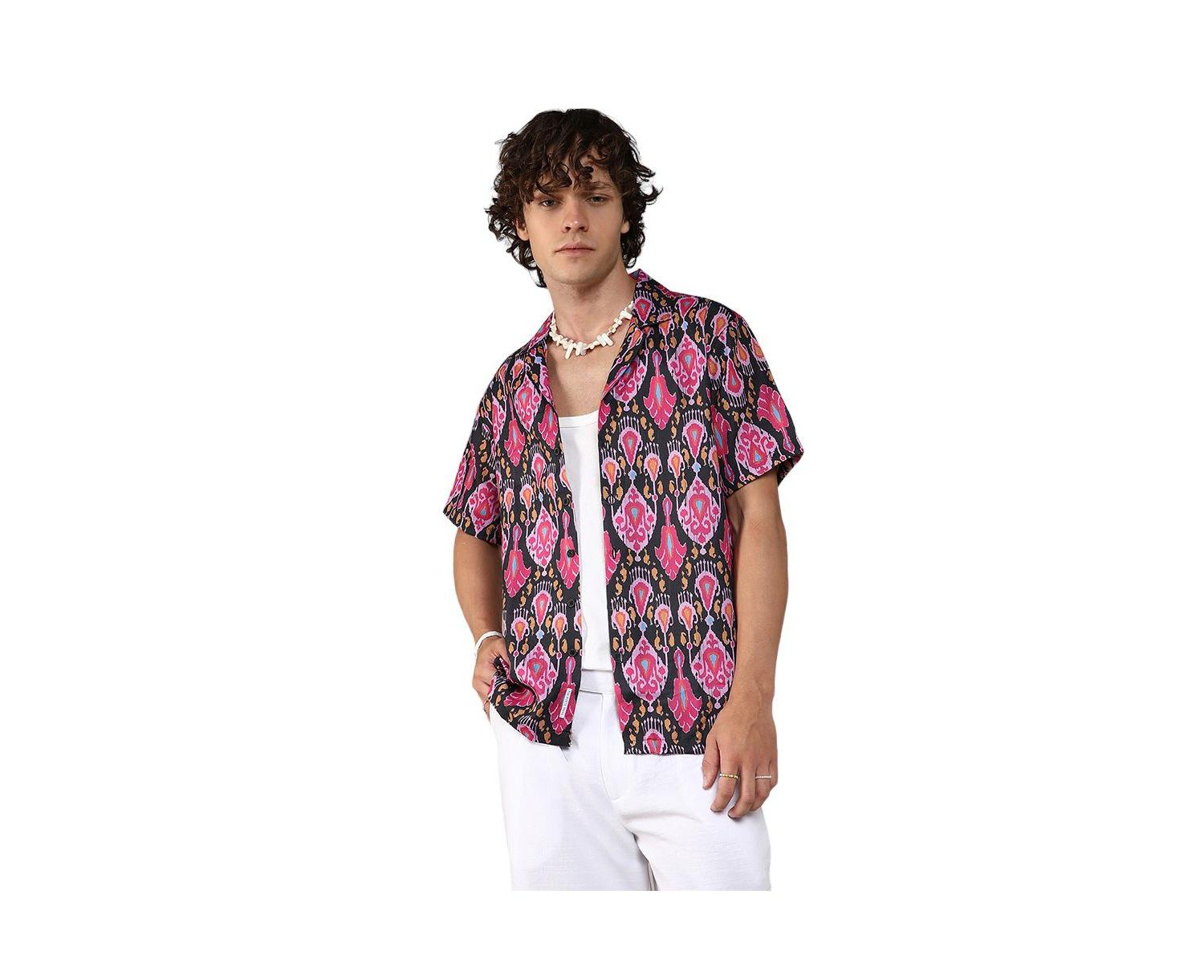 Men's Midnight Black & Light Pink Ethnic Shirt