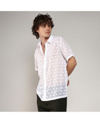 Men's Chalk White Self-Design Cubic Shirt