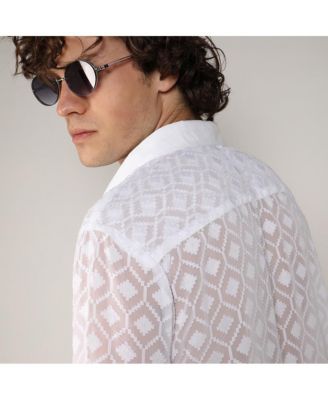 Men's Chalk White Self-Design Cubic Shirt