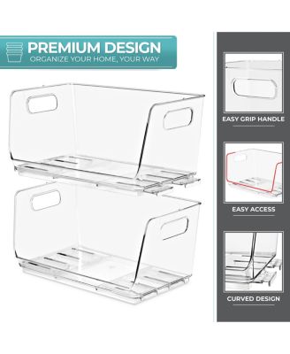 Stackable Storage Bins Open Front - Clear Stackable Storage Bins - Pantry Bins for Storage and Organization - Acrylic Stackable Bins for Kitchen - Clear Pantry Organizer Bins (Small 4 Pack)