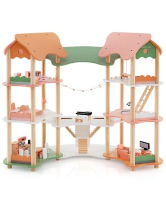 Kids Wooden Dollhouse Aged 3-8 Years Old with 32PCS Realistic Furniture Accessories