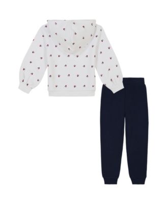 Toddler and Little Girls Printed Fleece Hoodie and Solid Jogger, 2 Piece Set