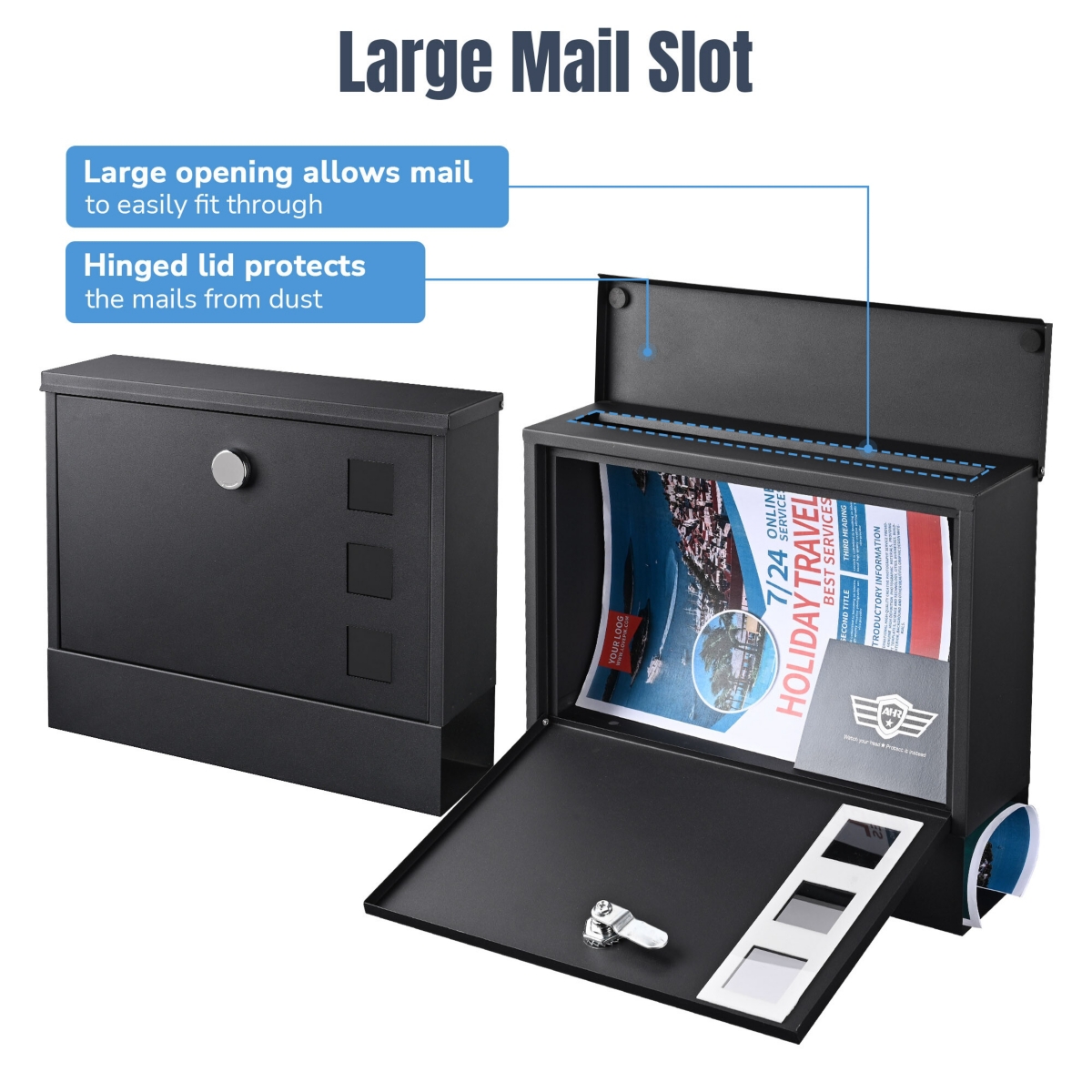 Yescom Large Wall Mount Steel Mail Box Lockable Letterbox w/ Door & 2 Keys Home Security Outdoor