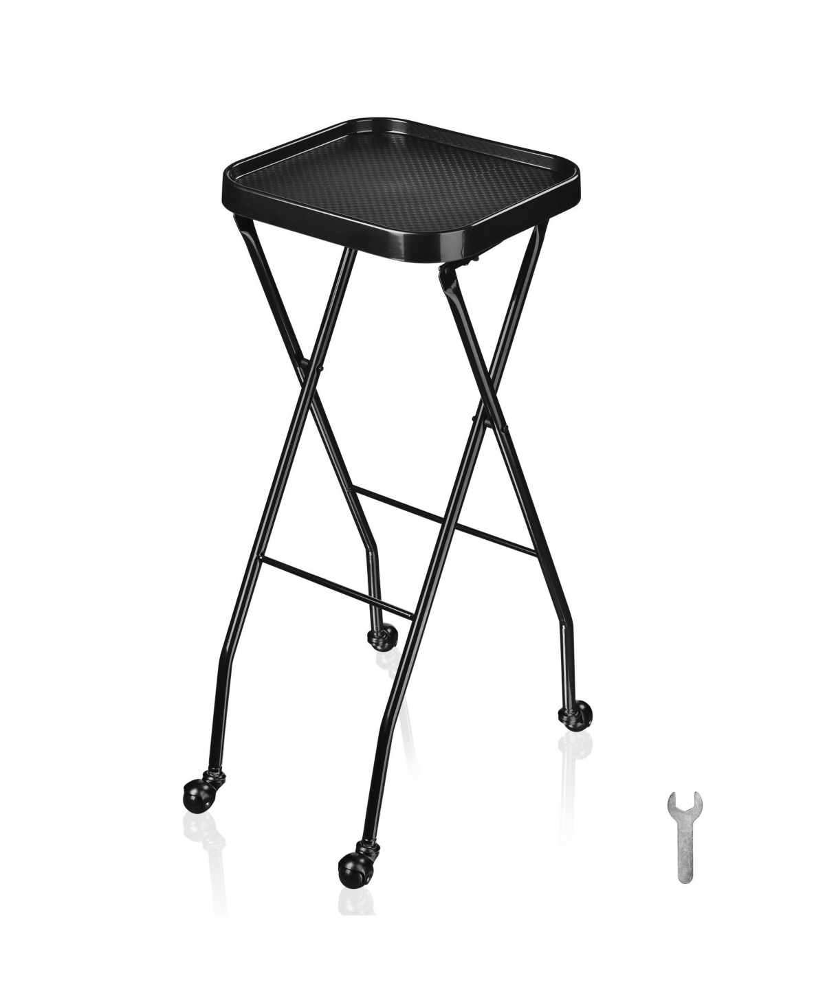 Salon Folding Rolling Tray Station Service Trolley Storage Cart For Barber Shop - Black