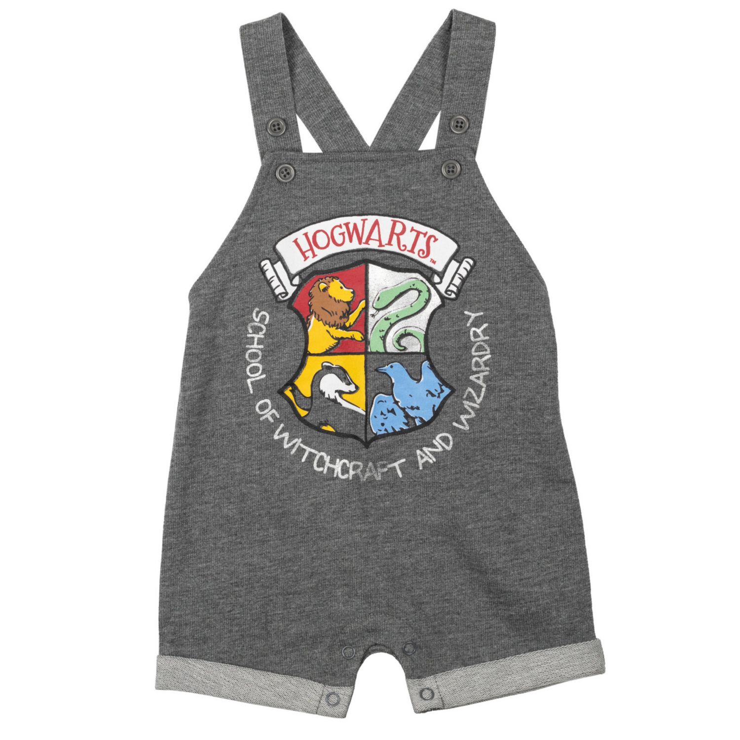 Baby Boys' (Newborn-24M) Hermione, Hedwig & Ron Weasley French Terry Short Overalls, T-Shirt & Hat 3-Piece Outfit Set