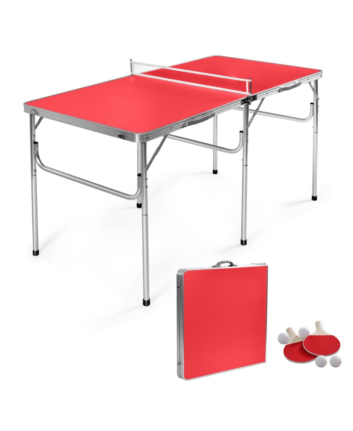 Vebreda Portable Tennis Ping Pong Folding Table with Accessories- Red