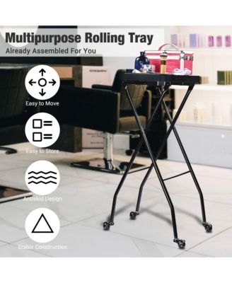 Yescom 2 Packs Salon Folding Rolling Tray Beauty Station Trolley Storage Cart Barber