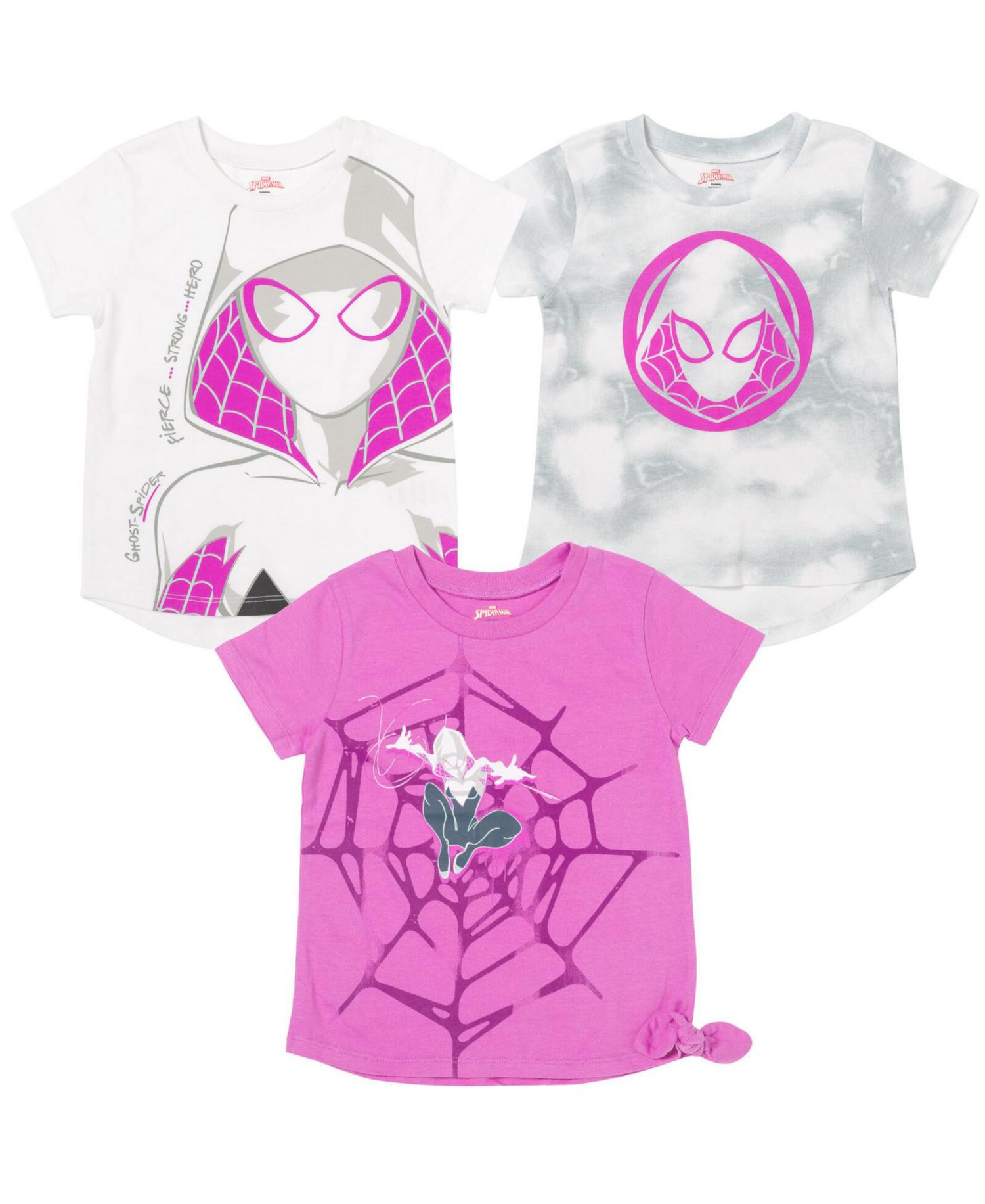 Little Girls Spider-Man Marvel Spider-Gwen Ghost Spider 3 Pack T-Shirts (5-12)