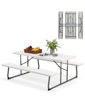 Folding Picnic Table with 2 Benches All Weather Wood-like Tabletop