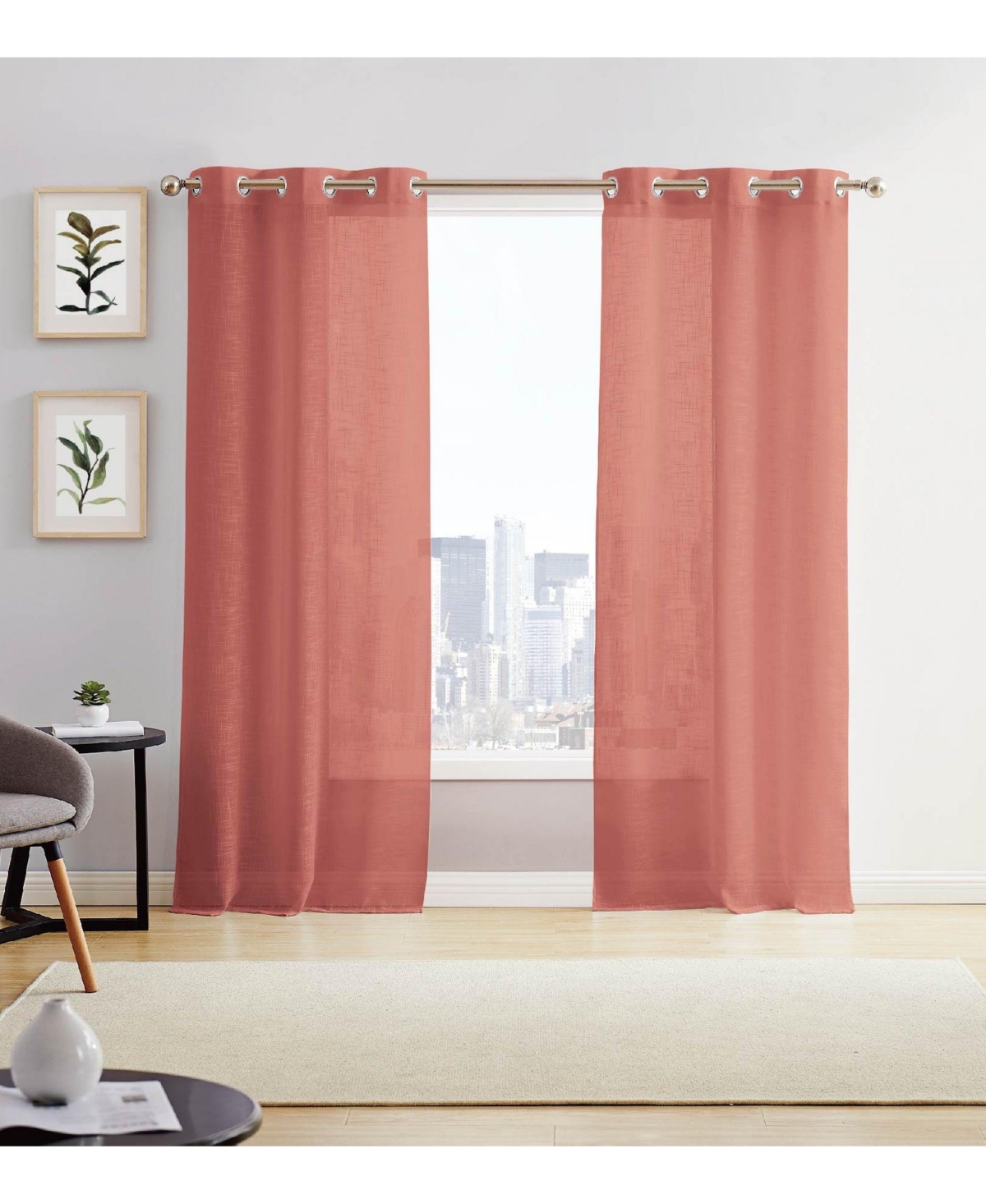 Hannah Linen Textured Light Filtering Window Panel Set, 76" W x 84" L - Spice