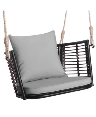 Patio Hanging Rattan Basket Chair Swing Hammock Chair with Seat Cushion