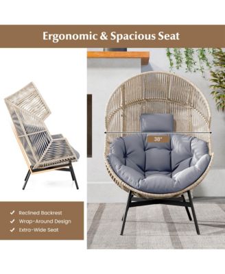 Oversized Egg Style Chair with Cushions & Headrest Heavy-Duty Metal Frame for Yard