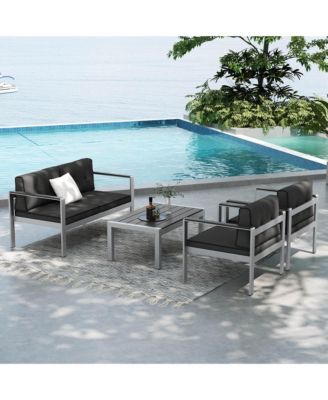 Patio Aluminum Loveseat Sofa Outdoor Chair with WPC Armrests & Cushions Backyard