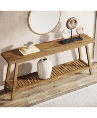 Farmhouse Console Entryway Table: 70.9 Inches All Wood Console Table for Entrance, 2 Tiers Narrow Long Behind Couch Sofa Table, Foyer Entry Table for Hallway, Living Room, Light Brown