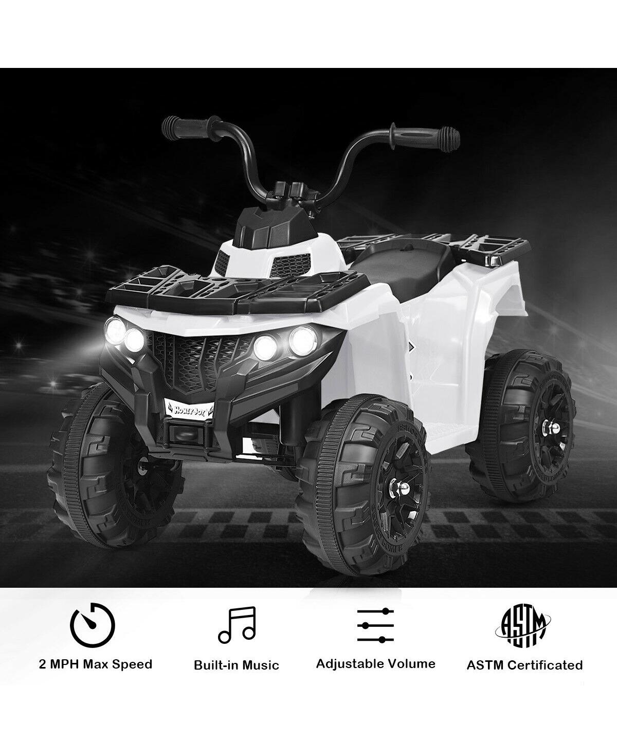 Gymax 6V Battery Powered Kids Ride On Atv 4-Wheeler Quad w/ MP3 & Led Headlight Blue - White+black