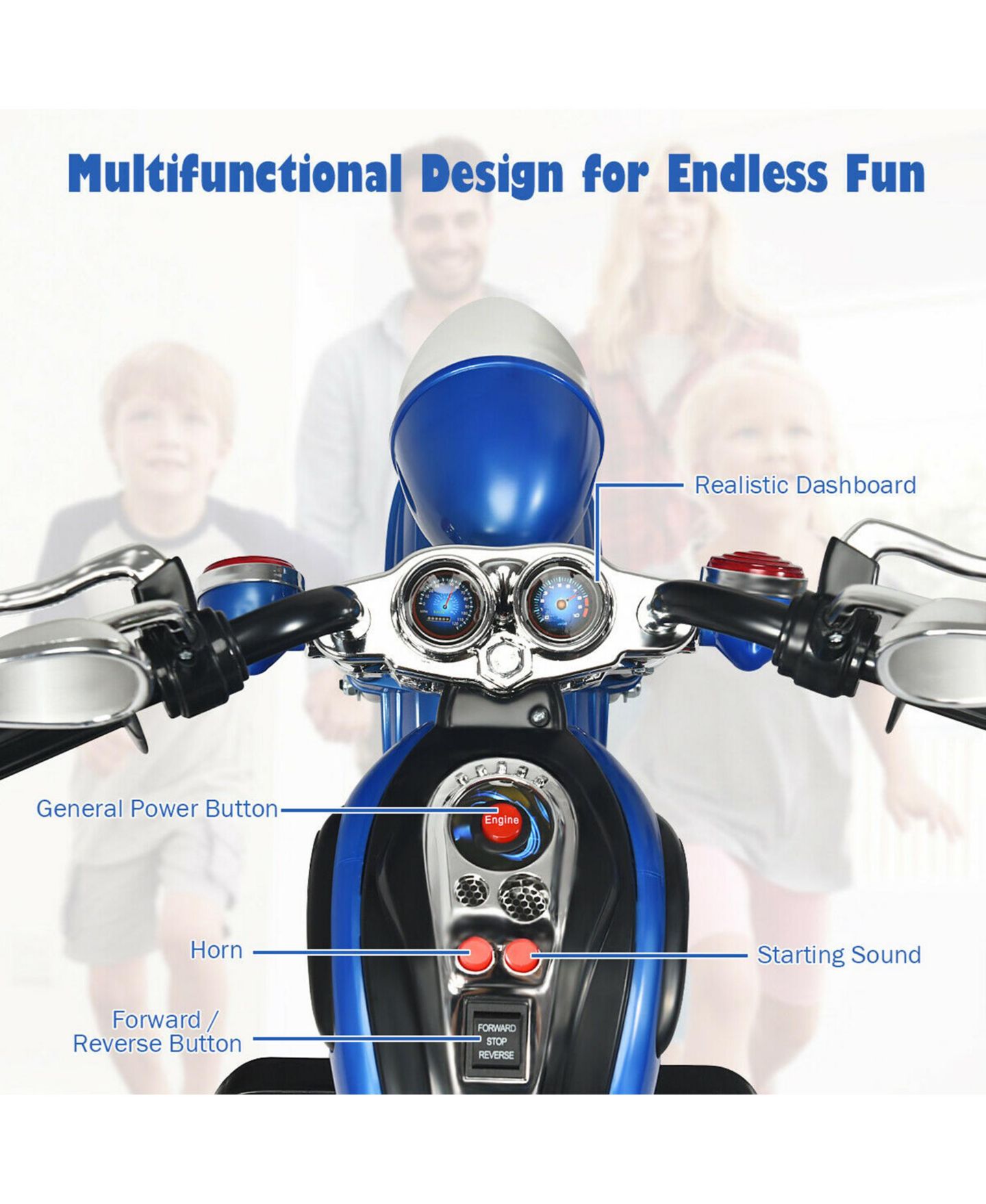 Детская игрушка Gymax 6V Kids Ride On Chopper Motorcycle 3-Wheel Trike, 66 lbs. Capacity, Ages 3-8, цвет: Чёрный, вариант 1 — фото 4