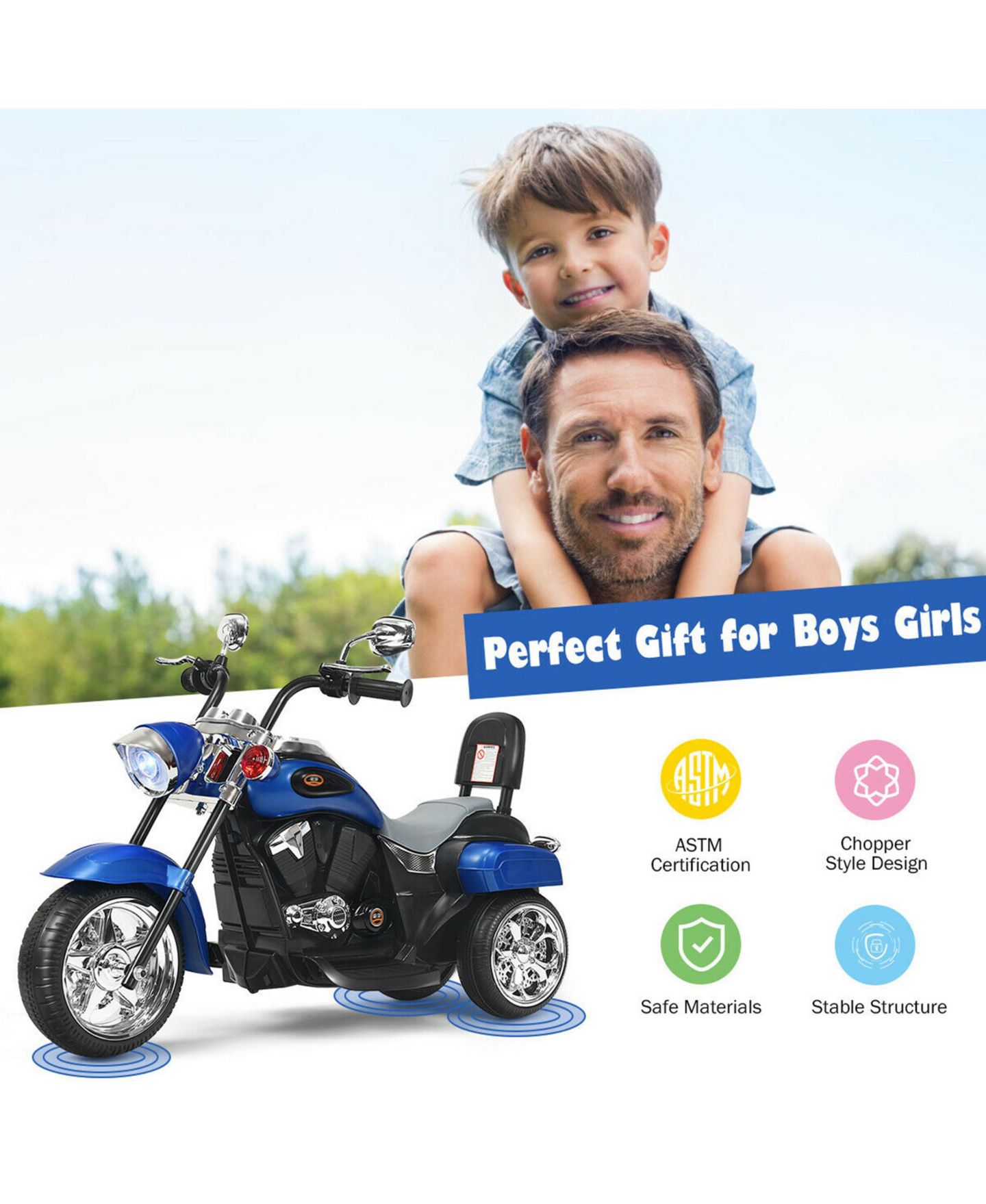 Детская игрушка Gymax 6V Kids Ride On Chopper Motorcycle 3-Wheel Trike, 66 lbs. Capacity, Ages 3-8, цвет: Чёрный, вариант 1 — фото 7