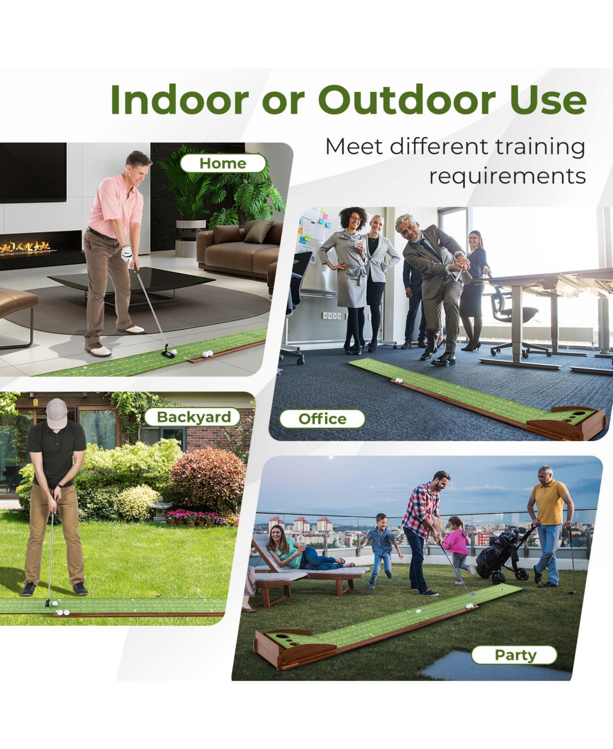 Vebreda Golf Putting Mat Practice Training Aid with Auto Ball Return and 3 Hole