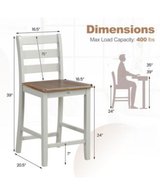 Set of 2 Counter Bar Stool with Inclined Backrest and Footrest
