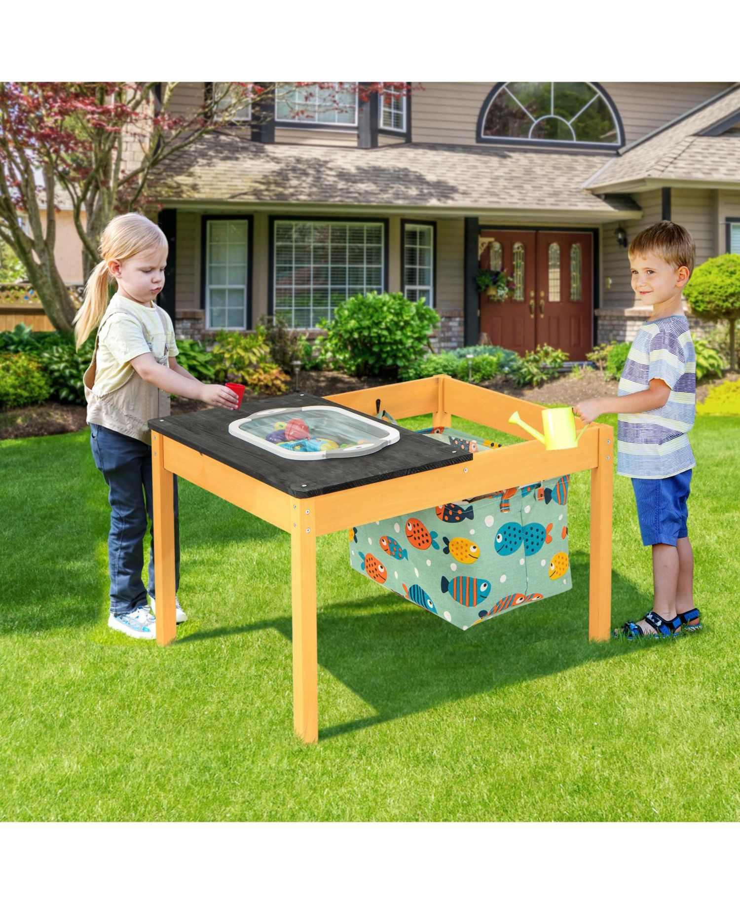 3-in-1 Kids Sand Water Activity Table with Foldable Storage Bin