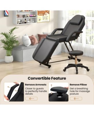 73 Inch Facial Chair Set with Removable Headrest Detachable Armrests and Towel Rack-Black