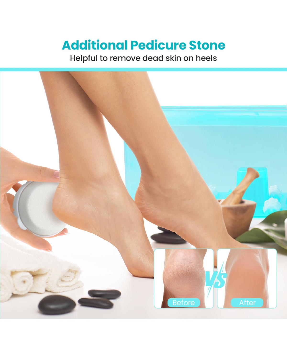 Vebreda Foot Spa Massager Tub with Removable Pedicure Stone and Massage Beads-Turquoise
