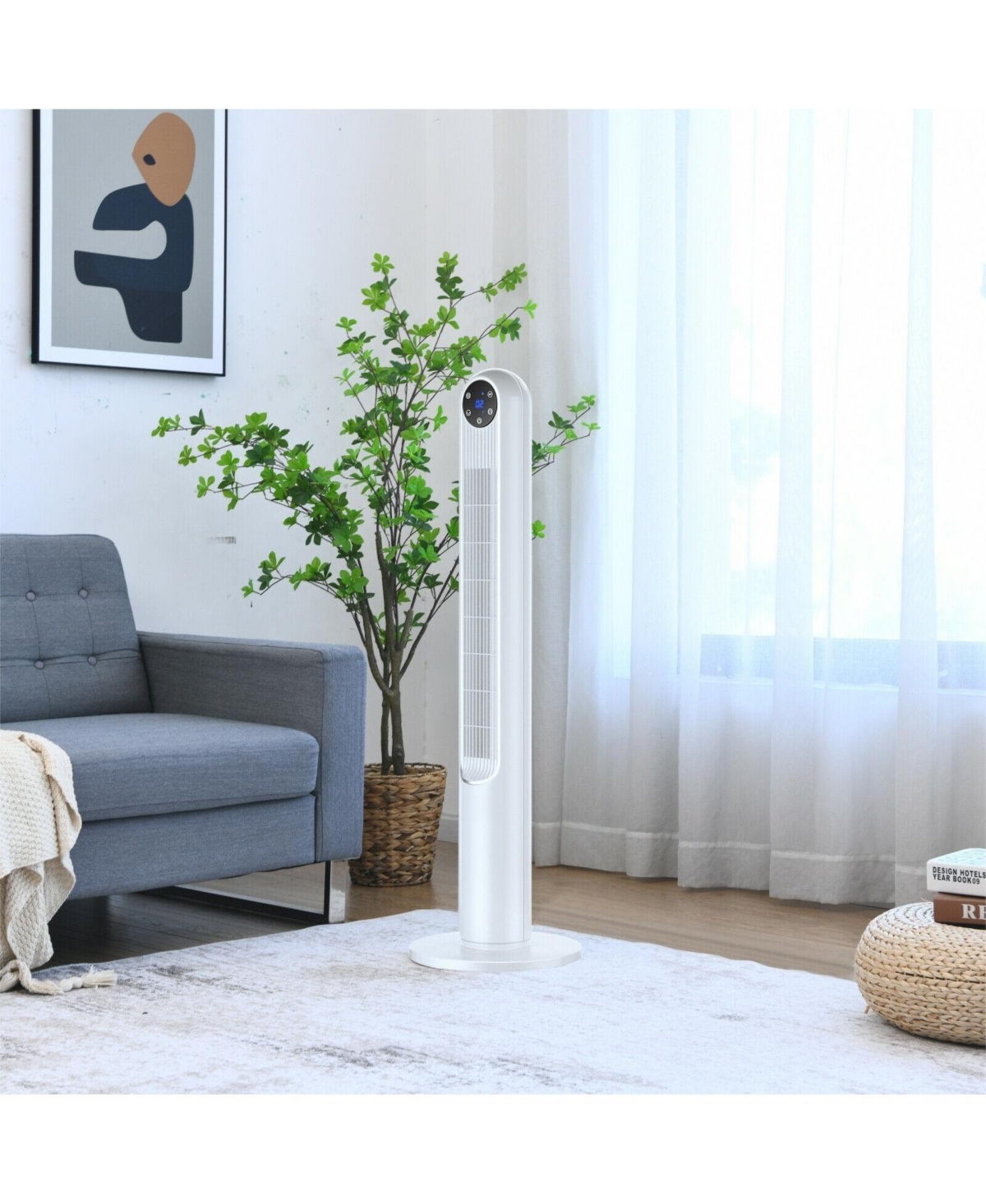 Vebreda 80 Degree Tower Fan with Smart Display Panel and Remote Control- White