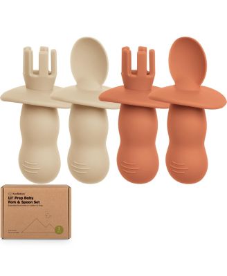 4-Pack Prep Baby Spoons & Forks Set, Self Feeding Baby Utensils 6-18 Months, Silicone BLW Baby Feeding Set, BPA-Free