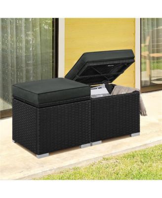 Set of 2 Resin Wicker Ottomans with Hidden Storage