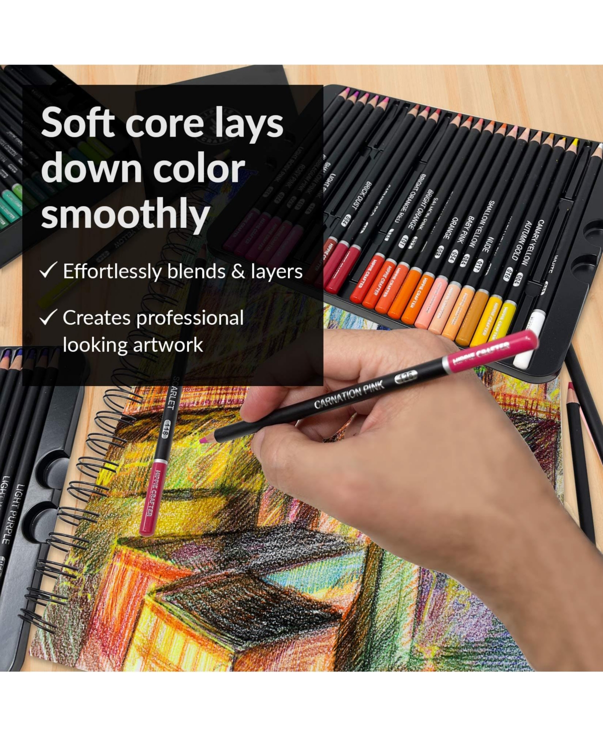 Hippie Crafter 72 Pc Professional Colored Pencils Set