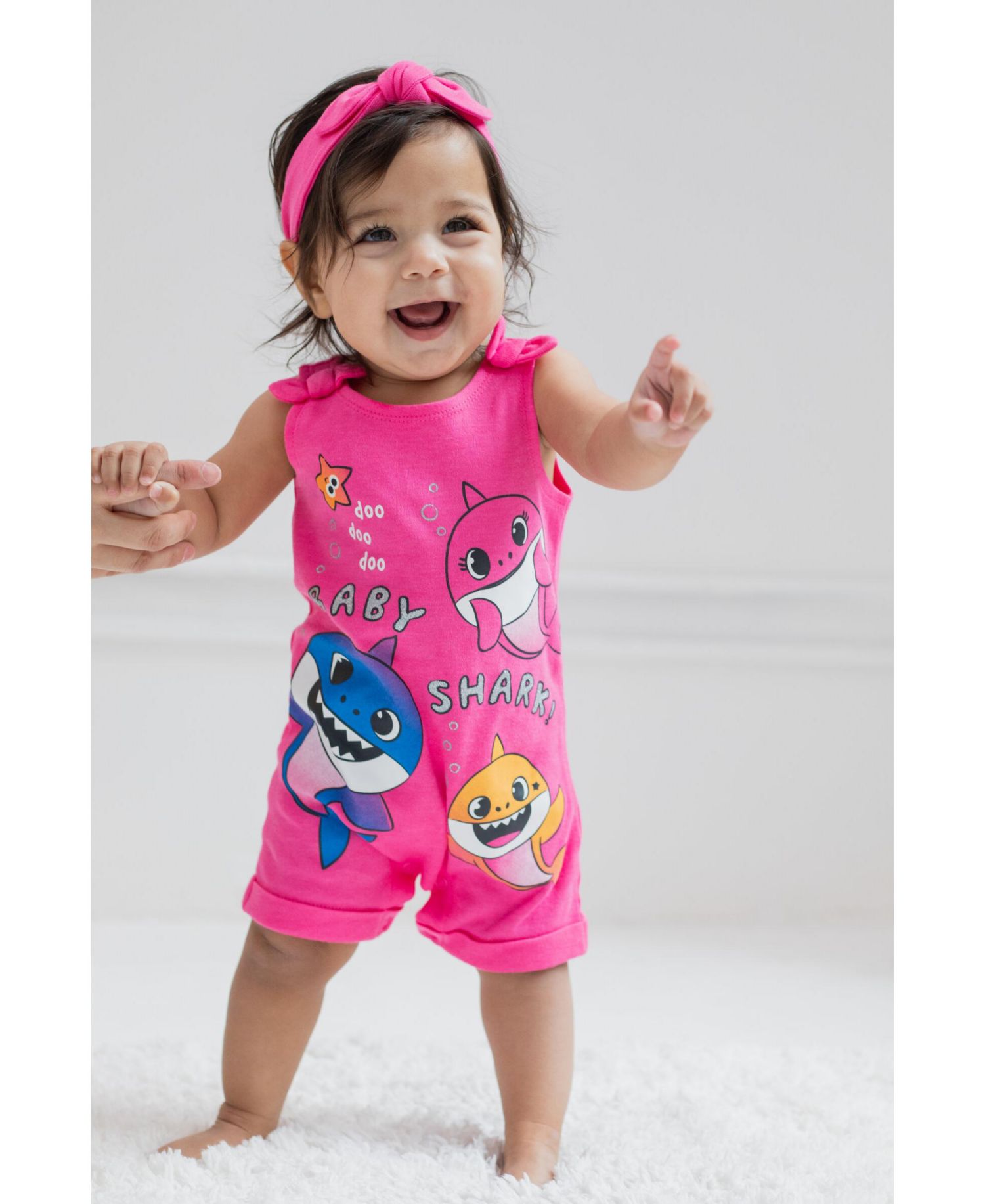 Baby Girls Pinkfong Shark Snap Romper and Headband