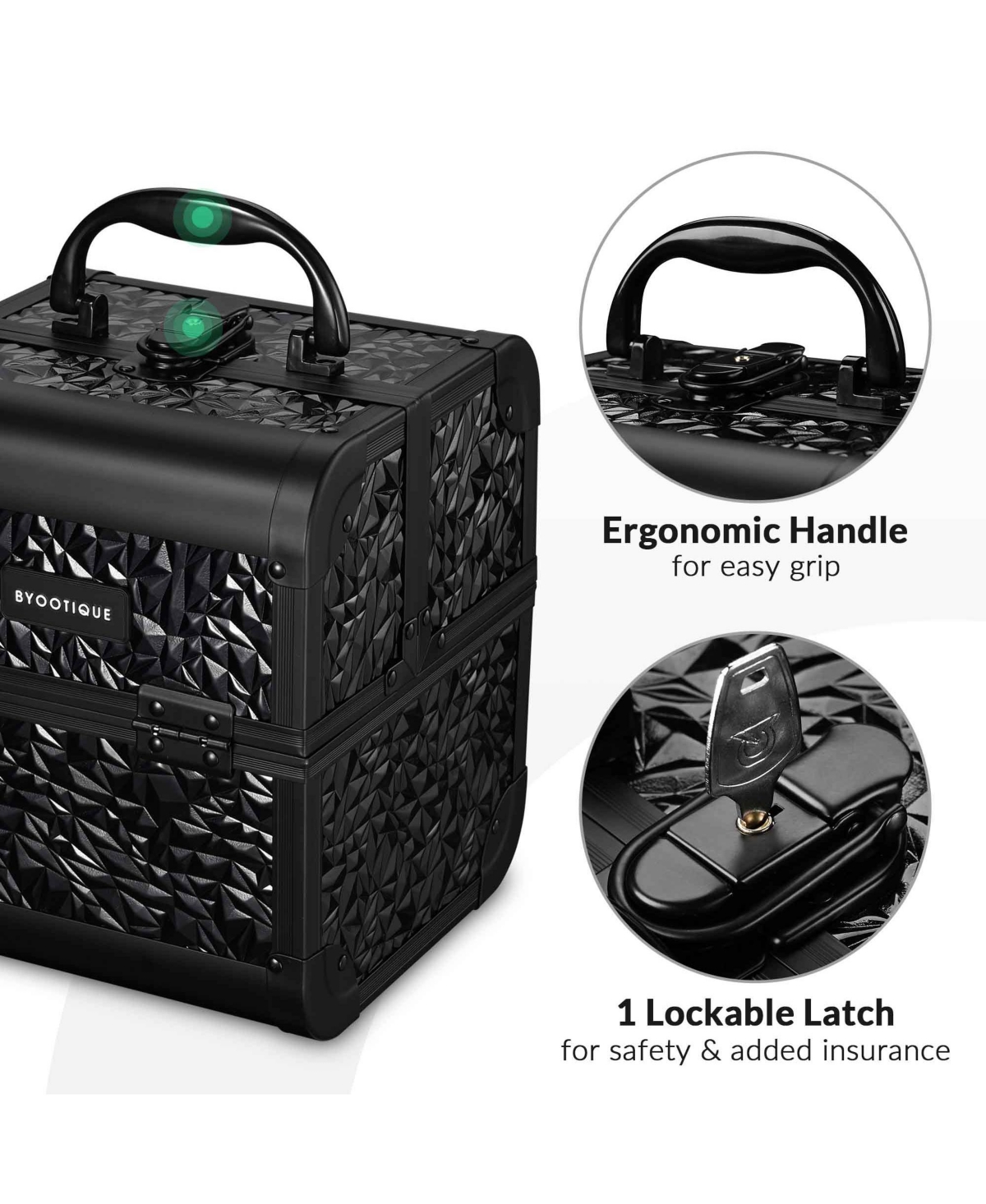 Byootique Makeup Train Case Cosmetic Organizer w/ Mirror Classic Black Artist