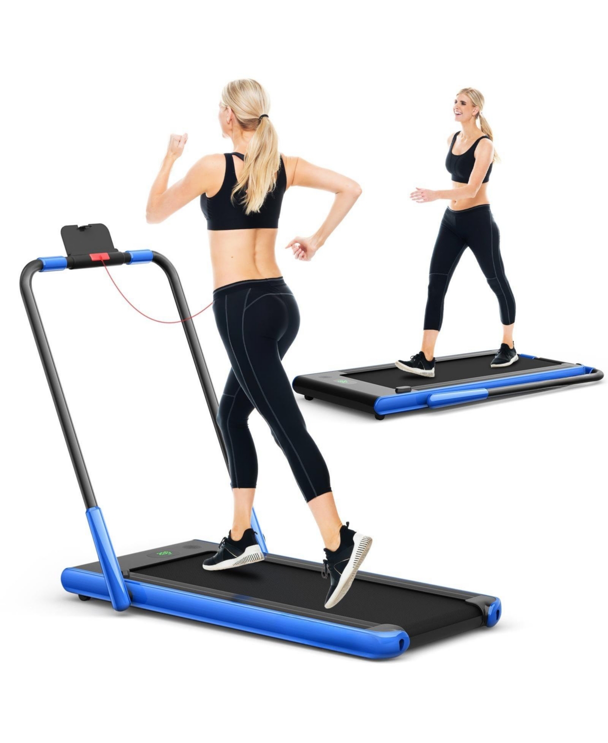 2-in-1 Folding Treadmill with Remote Control and Led Display-Blue - Blue